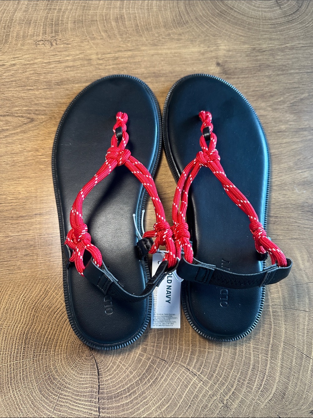 Old Navy Black Sandals with Red Braided Straps